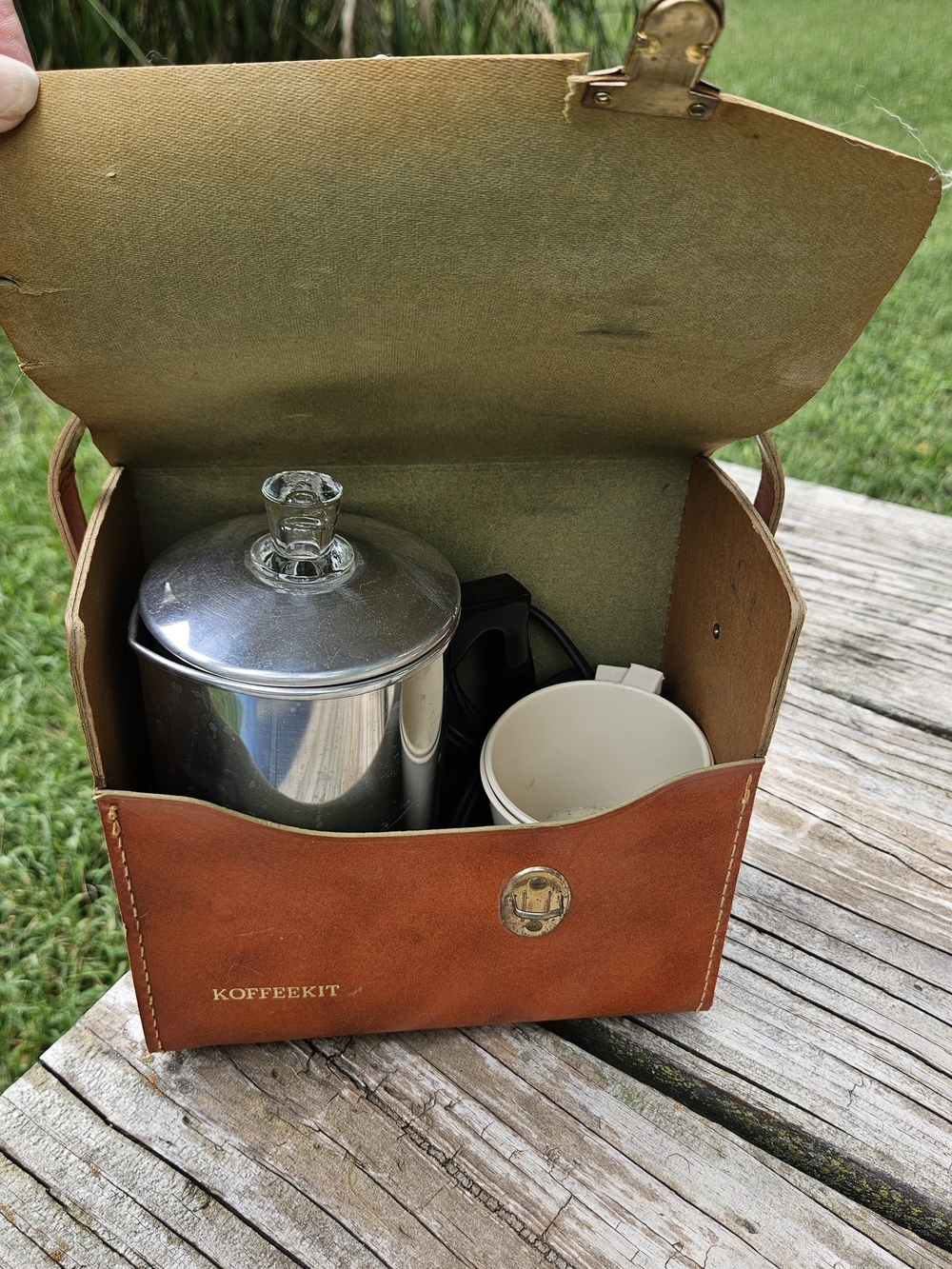 Brown Leather Coffee Travel Case with Stainless Canister